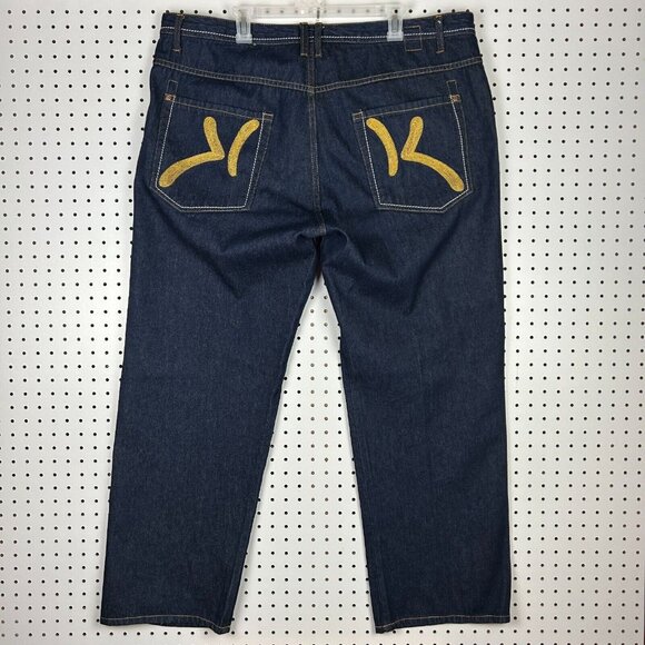 Karl Kani 90s Baggy Jeans 42x32 Gold Logo Pocket Streetwear Skate Wide Leg Denim - Picture 1 of 8